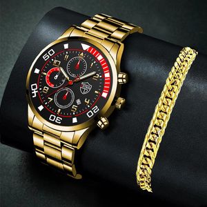 Armbandsur m￤n mode klocka casual kalender klocka rostfritt st￥l kvarts handledsklocka guldarmband lysande klockor