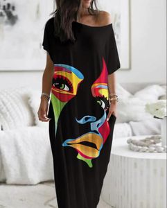 Abiti da festa Abito estivo da donna Figura Stampa Design tascabile Spalla fredda Casual 2022 Donna Maxi dritto