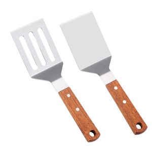 Rostfritt stål trähandtag stekpanna spatel biff spatula kök bakmatning verktyg grill spatula lx5325