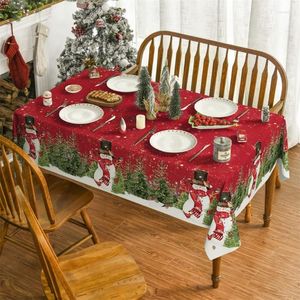 Table Cloth Year Christmas Tablecloth Rectangle Snowman Print Tree Party Dinner Decoration Holiday Gift