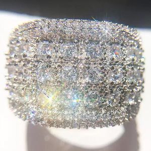 Cluster-Ringe 10 Karat Weißgold runder Moissanit-Diamantring für Damen, Hochzeit, Party, Jahrestag, Verlobung, trendiger Luxus