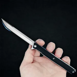 R5602 Flipper Solding Nóż D2 Satin Tanto Point Blade Blade ze stali nierdzewnej Black G10 Łożysko kulkowe Szybkie otwarte noże z nylonową torbą