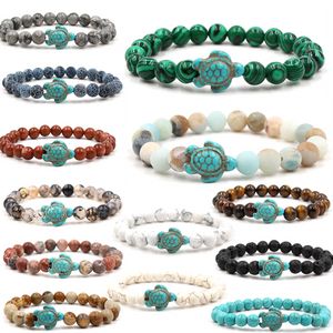 AGGIORNAMENTO Braccialetti con perline in pietra naturale Bracciale con filo di tartaruga blu ciondolo tartaruga marina Agata Occhio di tigre turchese Perline di pietra lavica donna uomo