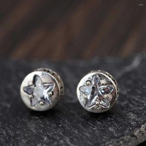 Studörhängen FNJ 925 Silver Round For Women Jewelry Original Pure S925 Sterling Earring White Star Zircon