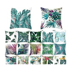 Travesseiro de travesseiro verde travesseiro quadrado c￡cene flamingo plantas tropicais Manga de almofada 45x45cm Sof￡ Banco de cama Casa decorativa Ers 4jza g2 dhblg