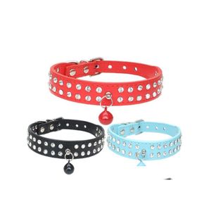 Dog Collars Leashes 100Pcs/Lot Fast 2 Rows Bling Rhinestone Puppy Pet Dog Collar With Nice Bells 4 Colors Sn2908 Drop Delivery Hom Dhllr