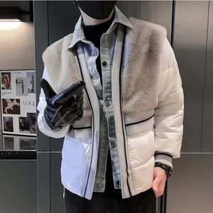 Men's Down Parkas Winter Faux Fur Splicing Jacket Men Fashion Slim Casual Business Puffer Thicken Zipper Hiphop Overcoat Streetwear Coats 221207