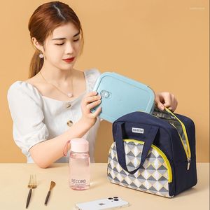 Borse portaoggetti 1 pz Borsa da pranzo con motivo geometrico da donna Borsa da pranzo impermeabile fresca e termica con cerniera Oxford Tote Food