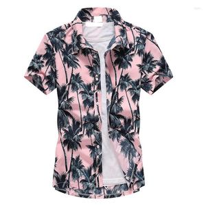 Męskie koszule luksusowe letnie oddychanie hawajskie mężczyzn kokosowy nadruk krótki rękaw guziki na wakacje chemise homme plus size s-4xl