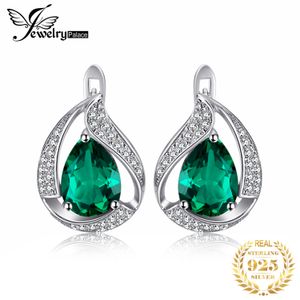 Dangle Chandelier JewelryPalace Green Simulated Nano Emerald 925 Sterling Silver Hoop Clip Earrings for Women Statement Pear cut Gemstone Jewelry 221208