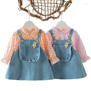 Mädchen Kleider Baby Mädchen Kleid Sets 2022 Prinzessin Floral Top Denim Rock Kinder Kleinkind Casual Wear