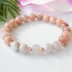 Wholesale Link Bracelets MG1096 Pink Rose Crystal Beaded Bracelet Natural Rosewood Boho Healing Crystals Mala For Women