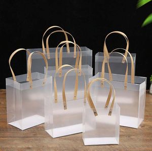 Clear Gift Tote Bags with Handles Bulk Bouquet PVC Party Favors Bag for Wedding Birthdays Bridal Showers Festival Treat White Frosted Retail Bags Wrapping