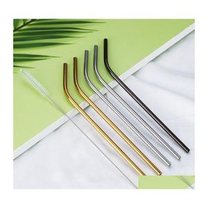 Drinking Straws High Quality 304 Gold Stainless Steel St Reusable Drinking Metal Bent Straight Cleaner Brush 149 V2 Drop Delivery Ho Dhsux