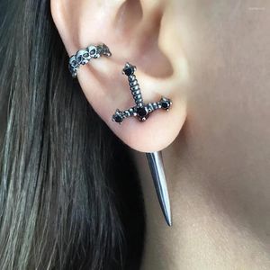 Dangle Earrings Gothic Kinitial Sword For Women Vintage Cool Punk Crystal Ear Dagger Pierced Stud Fashion Witch Jewelry Gift