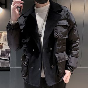 Herrarna ner parkas koreansk kostym krage förtjockad varm jacka manteau homme hiver vinter svart vit 221207