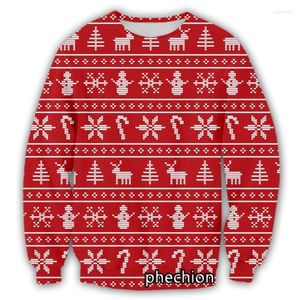Erkek Hoodies Phechion Moda Erkekler/Kadınlar Noel Deseni 3D Baskılı Uzun Kollu Sweatshirt Sıradan Spor Sokak Giyim Üstleri S68