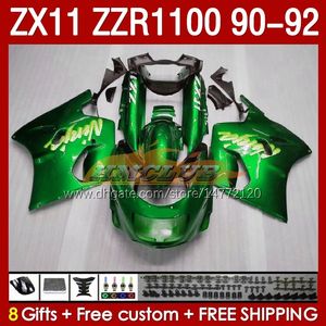 Carénages OEM pour KAWASAKI NINJA ZZR1100 ZX 11 R 11R 1990-1992 Corps 164No.129 ZX-11 R ZZR 1100 CC ZX-11R ZZR-1100 ZX11R 90 91 92 ZX11 R 1990 1991 1992 Kit de carénage vert stock