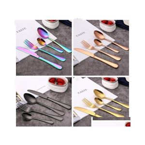 Flatvaruupps￤ttningar rostfritt st￥l Guldplatvaror Set Fork Spoon Knife Tesked