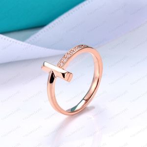 Luxo linha única diamante prata amor anel liso homens e mulheres anel de ouro rosa designer casal presente de joias com caixa
