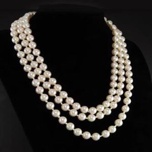 Fashion Jewely Lady Triple Strand 8-9mm White Pearl Necklace 17-19 