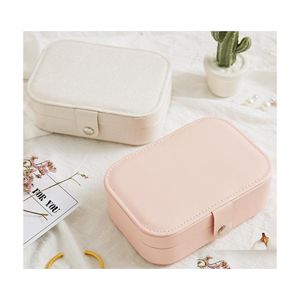 Förvaringslådor BINS Anpassade logotyp PU Läder Små resesmycken Box Organiser Veet Jewelery Storage Case For Ring Earring Halsband DHMPI