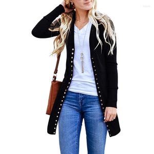 Kvinnors dikerockar 2022 Autumn Winter Coat för kvinnor Eleganta knappar Tunn Slim Cotton Long Sleeve Solid Black Light Jacket Lady Femme