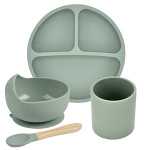 Tassen, Geschirr, Utensilien, 4-teiliges Design, Baby-Silikon-Teller, Tasse, Schüssel, Löffel-Set, BPA-frei, faltbar, tragbar, Fütterungsgeschirr für Kinder 221208