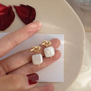 Stud Earrings Simple Natural Freshwater Square Pearls For Women Matte Baroque Knotted Hanging Drop Earring Party Unusual Jewelry