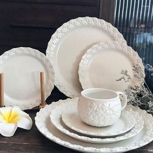 Plates Creative Ceramic Plate Set French Floral Embossed Decorative Office Desktop Coffee Cup Modern Living Room Dishes And Sets