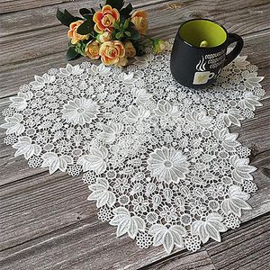 Table Cloth Delicate Placemat Napkins Round Mat Pad Christmas Lace Doilies Hollow Embroidery Flowers Coasters Banquet Wedding Decor