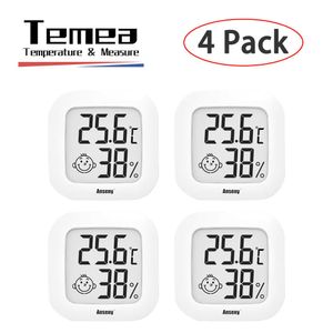 Temea 4er-Pack Mini-Digital-Thermometer-Hygrometer-Set für den Innenbereich, Raumfeuchtigkeitsmesser, LCD-Display, Temperatursensor