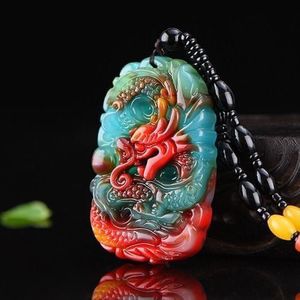 Pendant Necklaces Natural Colour Jade Dragon Necklace Chinese Charm Ite Jewelry Carved Amulet Luck Gifts for Her Men Sweater Chain 221207