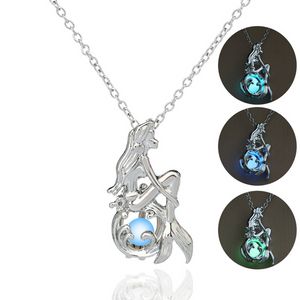 Uppdatera halsbandburen Mermaid Pendant Hollow Locket Halsband Luminours Glödande kulkedjekedja Hip Hop -smycken