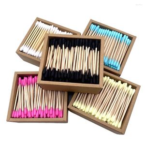 Makeup Sponges 200Pcs Color Mix Bamboo Cotton Double Head Adults Swab Microbrush Wood Sticks Nose Ears Cleaning Health Tools