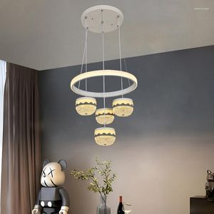 Chandeliers White Dining Table Modern Minimalist Designer Bar Counter Living Room Chandelier LED Home Decor Round Hanging Lights