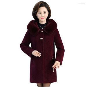 Velvo de lã feminina Velvet Parka Coat Moda feminina Tamanho 66xl e idosos Casacos mulheres outono de lã de inverno com capuz