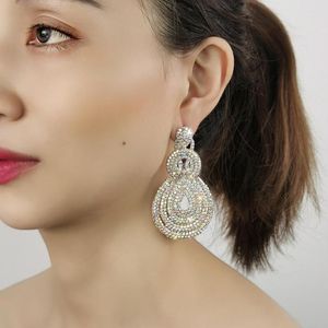 Dangle Earrings Luxury Shining Crystal Rhinetsones Big Drop For Woman Wedding Jewelry Long Eardrop Zinc Alloy Decorate