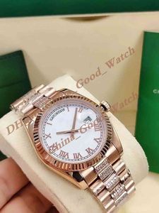 36mm Watches For Men Date White Roman Dial Rose Gold Watch Men's 2813 Automatic Movement Steel Diamond Bracelet Strap Wristmaps Sapphire Crystal With Original box