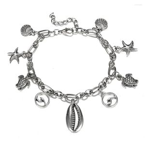 Fußkettchen Einzigartige Seestern Muschel Meer Welle Anhänger Kette Fußkettchen Für Frauen Sommer Strand Zubehör Metall Shell Knöchel Armband Bein Schmuck