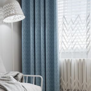 Curtain Nordic Fresh Blue V Pattern Jacquard Shefney Finished Custom Shading Curtains For Living Dining Room Bedroom