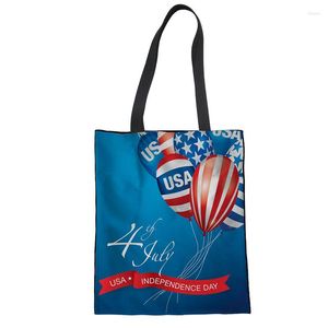 Evening Bags Women Canvas Tote Printed USA Independence Day Typeface 3D Custom For Girls Outing Shopping Large Capacity Handbags