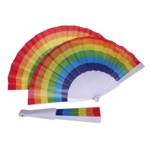 Folding Rainbow Fan Rainbow Printing Crafts Party Decoration Home Festival Decorations Plastic Hand Hold Dance Fans Gifts SN469