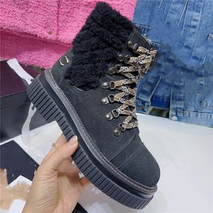 Luxury Design Boots Channel Fashion Women Retro Decoration Winter Warm Snow Non slip High Heel Martin Knight Tassel Casual Socks Boots 09-09