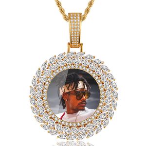 Topbling Hip Hop Memory Memory Photo Necklace Bling Zircon 18k مجوهرات ذهبية حقيقية مطلية