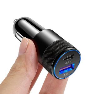 Snabbbilladdare Dual Port PD 20W QC3.0 3.1A USB Typ C Car Charger Mobiltelefonadapter för iPhone 15 14 13 12 11 Pro Max