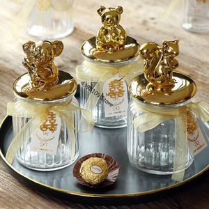 Lagringsflaskor 2022 Bröllopsgodis Jar European Transparent Glass Animal Gold-Plated High-End presentlåda