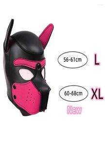 Feestmaskers xl codemerk verhogen groot formaat puppy cosplay padded rubber full head cood masker met oren voor mannen dames hondenrol pla402834444