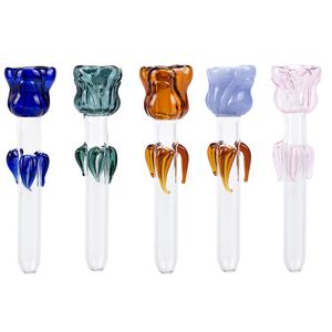 Chinafairprice Y254 Smoking Pipe About 5.5 Inches Colorful Flower Style Bowl Triple Handle Decor Tube Dab Rig Glass Pipes