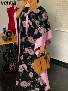 Casual jurken Vonda Boheemse feestjurk vrouwen bloemen bedrukte maxi sundress herfst vakantie gewaad bat mouw vintage geplooide vestido 221208